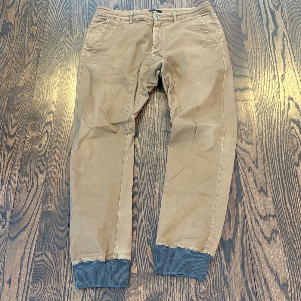 Zanerobe Men’s Tan Brown Jean Jogger Pants with Gray Knit Cuffs Size 34
